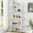 Bookshelf 5 Tiers White Wooden Storage Shelf,Modern Open Display Storage Bookcase Book Organizer,Metal Bookshelf Standing Storage Shelf Tall Shelving Units for Home Office Study