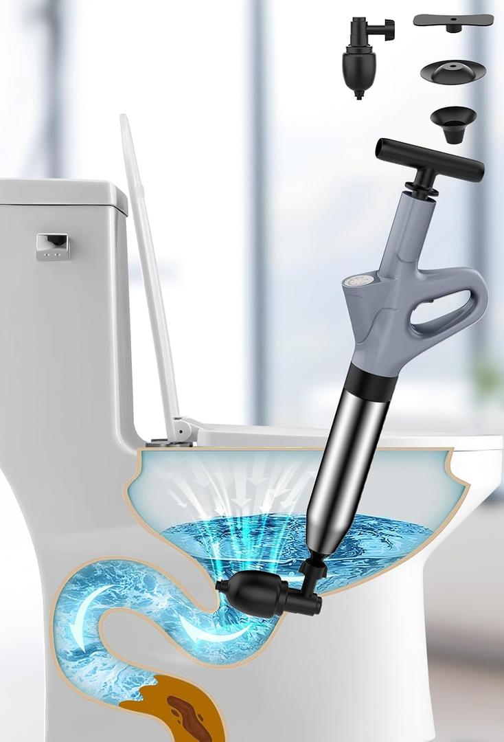 Toilet Plunger, High Pressure Toilet Plunger, Air Drain Blaster with Real-Time, Heavy Duty Plunger for Bathroom, Sink, and Plumbing Clogs