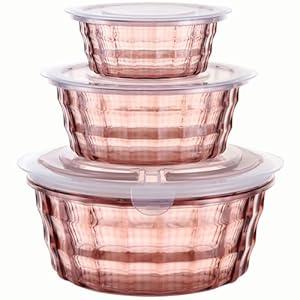 Taiuloo 3-Piece Salad Bowls with Lids, BPA Free Plastic Meal Prep Containers To Go for Lunch, Kitchen Food Storage & Serving Bowls for Salad, Snack, Fruit, Veggie, Pink