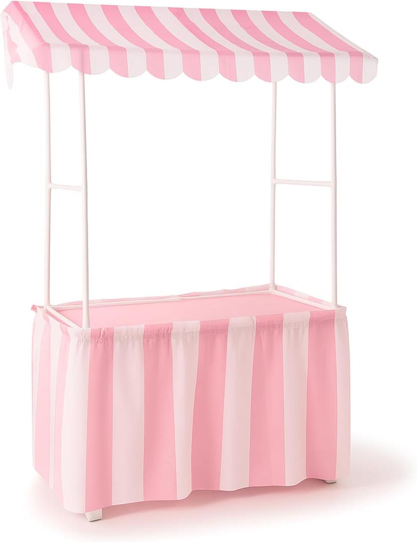 Colingmill Carnival Tablet Tent Kit Circus Party Decoration Include Tabletop Hut, Tent Canopy, Stripe Table Skirts, Tablecloth for Carnival Party Supplies Decorations(Pink and White)