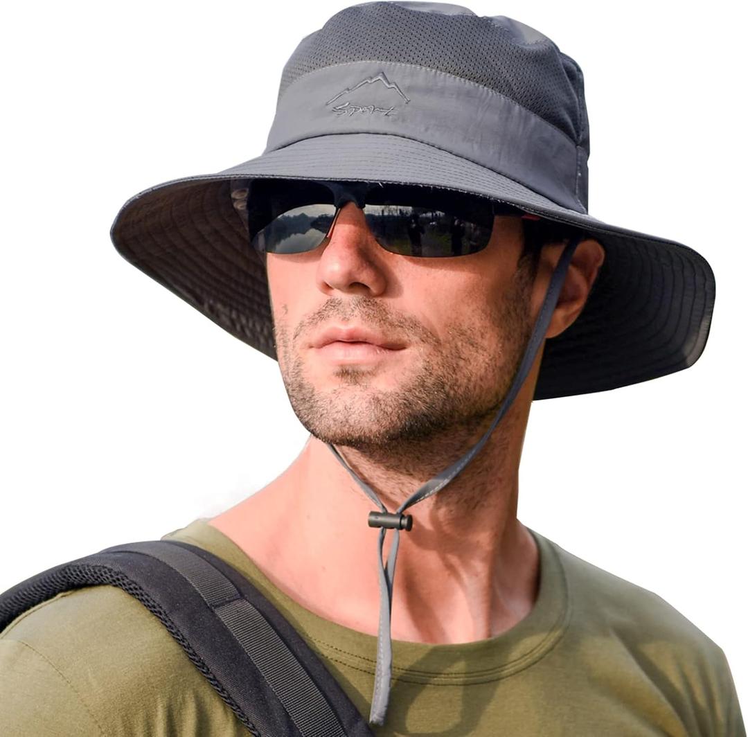 Sun Hats for Men Women Fishing Hat UPF 50+ Breathable Wide Brim Summer UV Protection Hat (Gray)