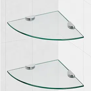 Glass Corner Shower Shelves, Tempered Floating Glass Shelves Wall Mount, Shower Caddy Organizer, Bathroom Corner Shelf with Zinc Alloy Brackets for Bathroom, Kitchen, Living Room, 9.8" x 9.8", 2 Pack