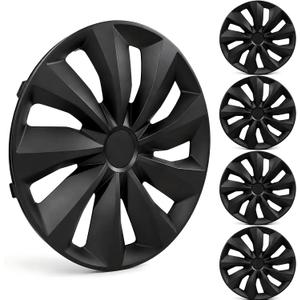 MIKKUPPA 14 Inch Hubcaps, 4 Wheel Covers for Steel Wheels, Gloss Black