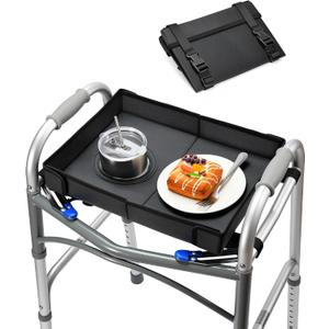 FANGSUN Walker Tray for Folding Walker 2.0 Upgraded Detachable Tray for Walkers with Extended Straps & Cup Holder, Fits Standard Folding Walkers with Side Bars, Mobility Accessory for Seniors