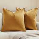 MIULEE Fall Pack of 2 Dark Gold Decorative Velvet Throw Pillow Cover Soft Pillow Cover Solid Square Cushion Case for Sofa Bedroom Car 22×22inch