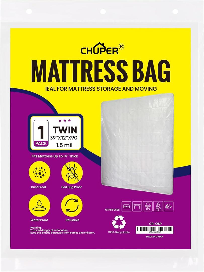 Twin Mattress Bags for Moving and Disposal  Plastic Mattress Protector for Storage,WaterProof Mattress Cover,TearResistant Mattress Wrap,Home Storage,moving supplies
