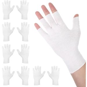 2 x 5 Pairs White Cotton Moisturizing Glove–Fingerless Design Cotton Gloves for Adult Adult Uvshield Gloves Winter Knit Warm Mittens for Women & Men Stretch Half Finger Glove Touchscreen Friendly