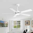 Ceiling Fans with LED Lights, 52 Inch 5-Blade Ceiling Fan Remote Control, Industrial Ceiling Fan with Reversible DC Motor, Downrod Mount LED Ceiling Light Chandelier for Bedroom (White)