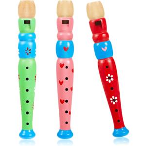 Yeshone 3 Pcs Small Wooden Recorders for Toddlers, Colorful Piccolo Flute Kids Learning Rhythm Sound Musical Instrument, Early Education Music Sound Toys for Preschool Child, Random Colors