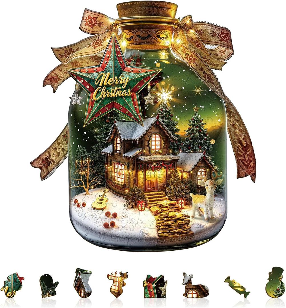 Wooden Puzzles for Adults, Unique Christmas Message in a Bottle Jigsaw Puzzles,Magic Wooden Jigsaw Puzzles, Gifts for Family or Friends for Any Holiday.(11.4 * 10.3 in 170pcs) (Medium)