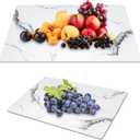 JAMBALAY Tempered Glass Cutting Boards for Kitchen, White 12"x8" & 16"x12" Glass Cutting Board Set with Marble Design, With Non Slip Foot, Shatter and Heat Resistant, Dishwasher Safe