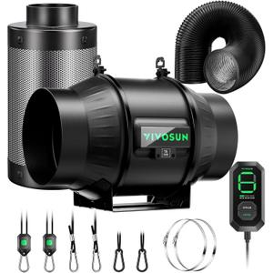 VIVOSUN Smart Air Filtration T6 Kit 6", AeroZesh T6 Inline Duct Fan with E12 Speed Controller, Carbon Filter & 8' Ducting, Cooling & Ventilation System for Grow Tents, Indoor Gardening, Hydroponics