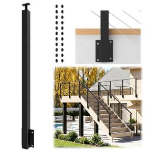 Side Mount Cable Railing Stair Post for 36"/42" Stair Railing(Post Body 44"), Left Side Space-Saving 33° Drill Stair Handrail Deck Post for Cable Railing System Kit Indoor Outdoor Wood Concrete