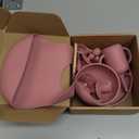 LITTLE RAWR Silicone Baby Feeding Set 14 Pcs,Baby Led Weaning Supplies, Baby Spoons Suction Bowl Divided Plate Bib Cup Finger Brush,First Stage Solid Food Eating Utensils  6+ Months(Deep Red)