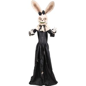 Haunted Hill Farm 5.6-Ft. Black Rabbit Halloween Animatronic with Sound