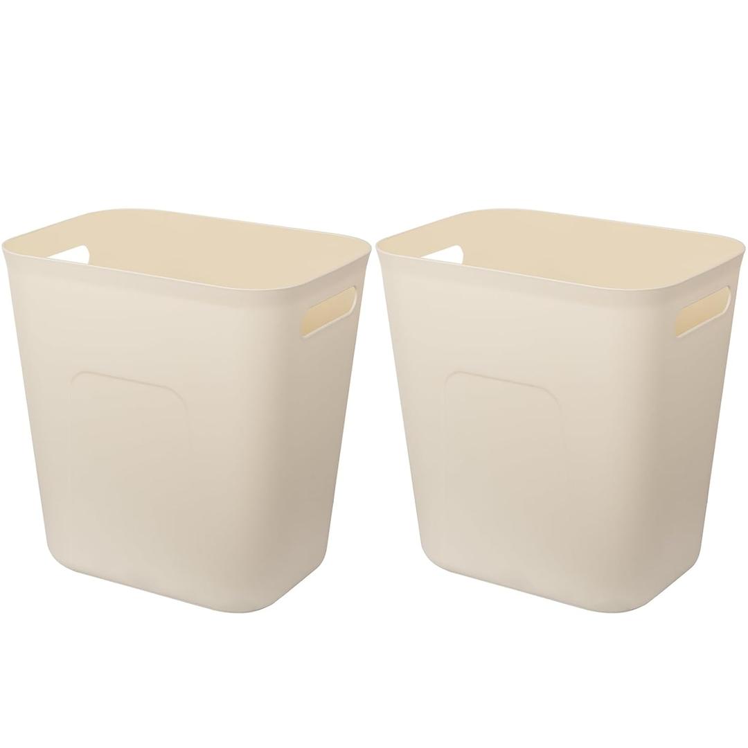 UUJOLY Plastic Small Trash Can Wastebasket, Garbage Container Basket for Bathrooms, Laundry Room, Kitchens, Offices, Kids Rooms, Dorms, 3.5 Gallon, Beige, 2 Pack (3.5 Gallon/2 Pack, Beige)
