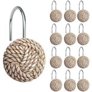 Sunlit Boho Knots Shower Curtain Hooks, Home Decorative Shower Curtain Rings for Bathroom, Seaside Nautical Shower Curtain Hangers Bathroom Accessories, Set of 12