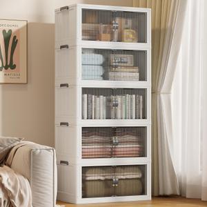 SAILUN 136Gal/543Qt Stackable Storage Bins Folding Collapsible Storage Bins with Lid, Closet Organizers and Storage, Grey 26" W x 17" D x 71" H