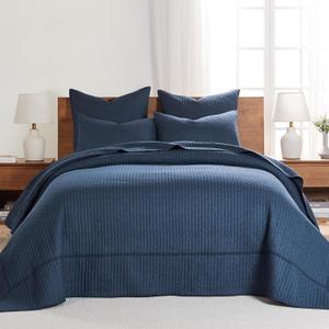 Levtex Home - Cross Stitch Navy Bedspread Set - King Quilted Bedspread and Two King Shams - Cross Stitch Pattern - Bedspread (120x104in.) and Sham (20x36in.) - Cotton