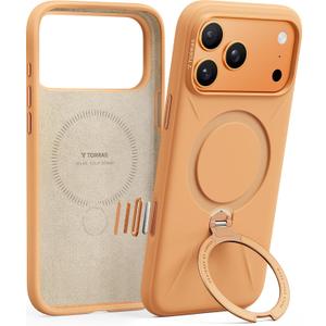 TORRAS Ostand Q3 Silicone for iPhone 17 Pro Max Case, Fit for MagSafe, 360 Spin Ring Stand, Liquid Silicone Cozy Vibrant Grip, Camera Control, Protective Case for iPhone 17 Pro Max, Pastel Orange