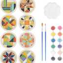 Temlum Wooden Coasters Painting Kit, Paint You Own Coaster Wooden Painting Craft Kit for Adults and Beginners Art Craft Supplies (Barn Quilt)
