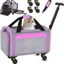 Rolling Pet Carrier with Detachable Wheels - 18x11x11 TSA Airline Approved for Southwest Delta United American, Soft Sided Expandable Travel Bag for Small Dogs & Cats up to 15Lbs, Fits Under Seat (Pink)