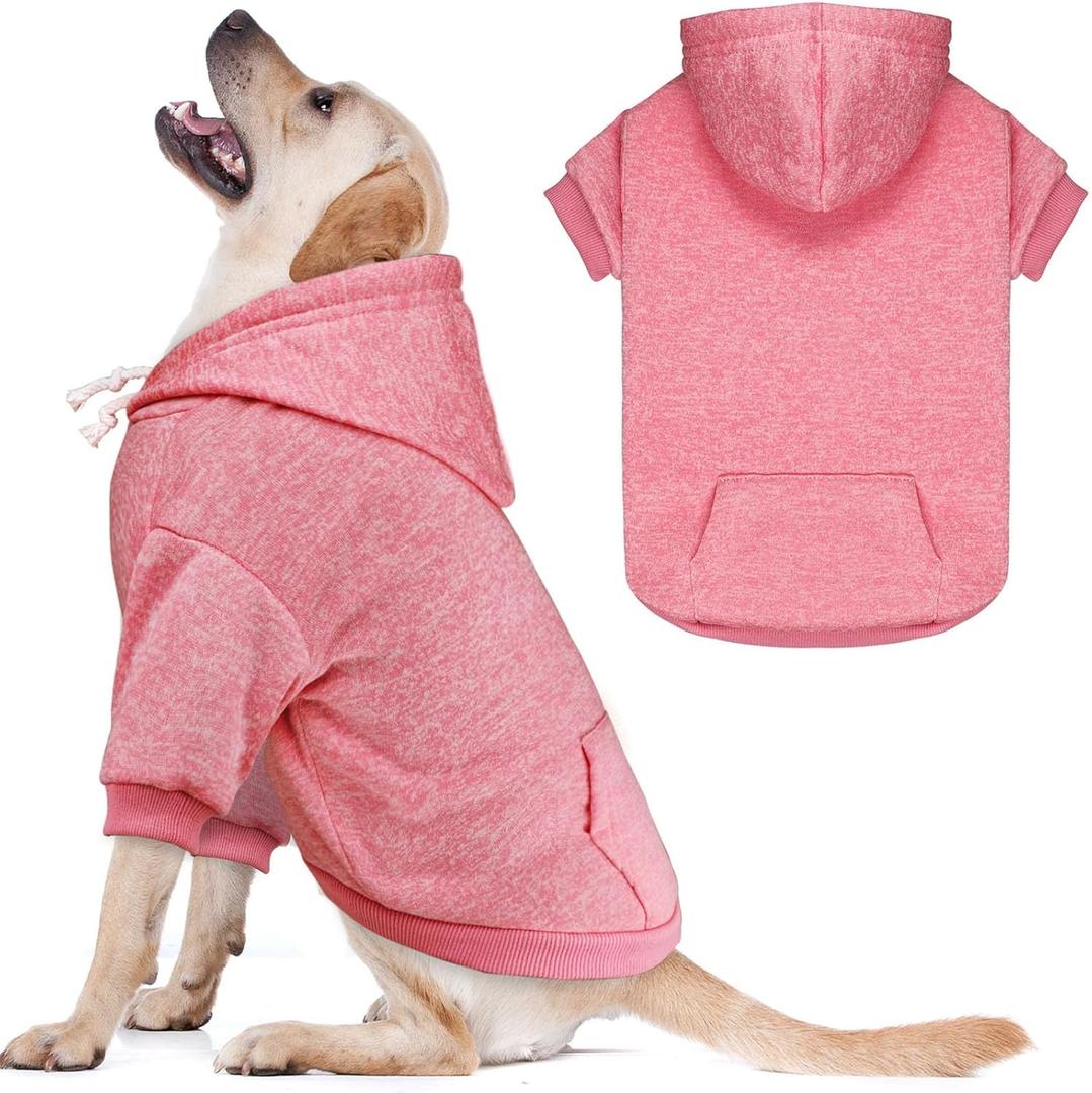 Dog Sweaters for Large Dogs,Dog Hoodie Fleece Pet Sweater Soft Clothes Sweatshirt with Pocket Pet Hoodie for Large Dogs(Pink&L)