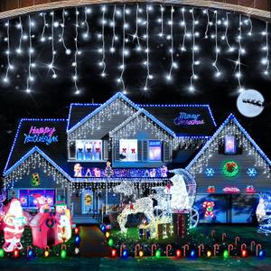 Hezbjiti Christmas Lights Outdoor , 400LED 33FT LED Icicle Lights 8 Modes 75 Drops Fairy String Lights for Christmas Decor Eaves Party Yard Garden (Cold White)