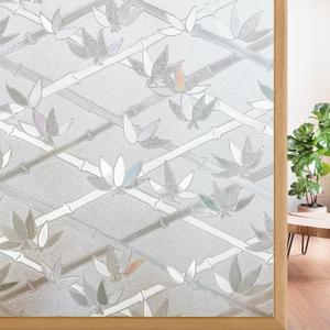rabbitgoo Window Privacy Film Frosted Bamboo Pattern, Removable UV Blocking Stained Glass Decals Covering Decorative Window Cling for Home, 17.5 in X 6.5 Feet, Crossed