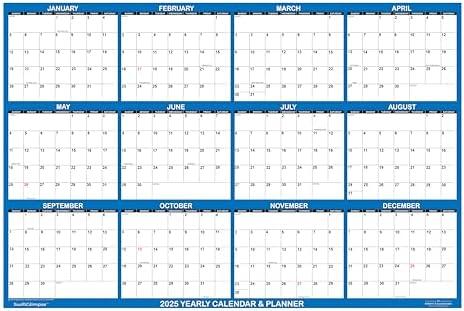32" x 48" SwiftGlimpse 2025 Wall Calendar Erasable Large XL Wet & Dry Erase Laminated 12 Month Annual Yearly Wall Planner, Reversible, Navy