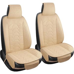 Linen car Seat Covers Breathable Cloth Fabric Seat Protector Front seat Covers Universal Fit for 95% Automotive, Car, Van, SUV, TrucksBeige2PCS