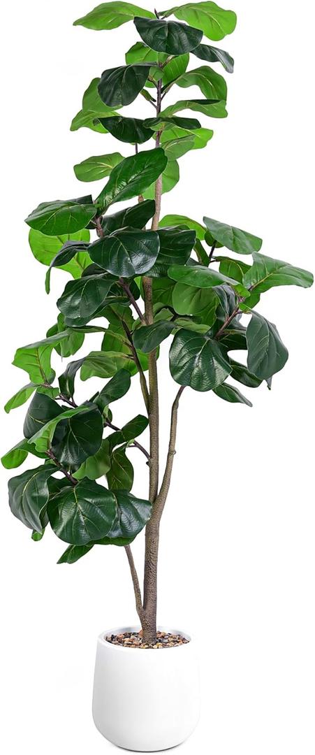 Jocoevol Artificial Fiddle Leaf Tree, 6ft Faux Plant Fake Ficus Lyrata Trees with White Planter, Artificial Fig Trees Floor Plants for House Office Living Room Indoor Home Decor, Housewarming Gift