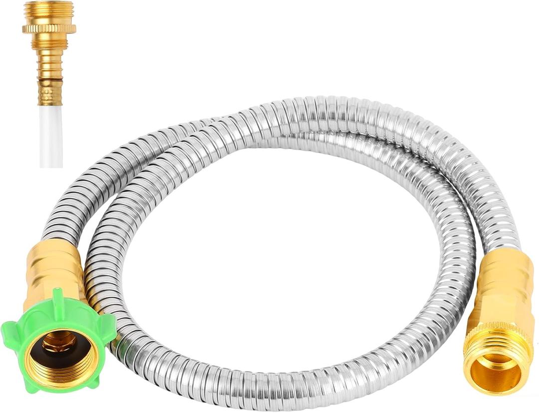 304 Stainless Steel Metal Short Garden Hose Flexible, Portable & Lightweight Kink Free Garden Water Outdoor Hose, 3 Ft