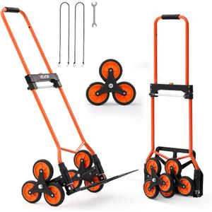 VEVOR Stair Climbing Cart 260 LBS, Portable Folding Aluminum Trolley Dolly for Stairs with Telescoping Handle, 6 Mute Wheels & 2 Ropes, Stair Climber Dolly for Home, Groceries, Warehouse
