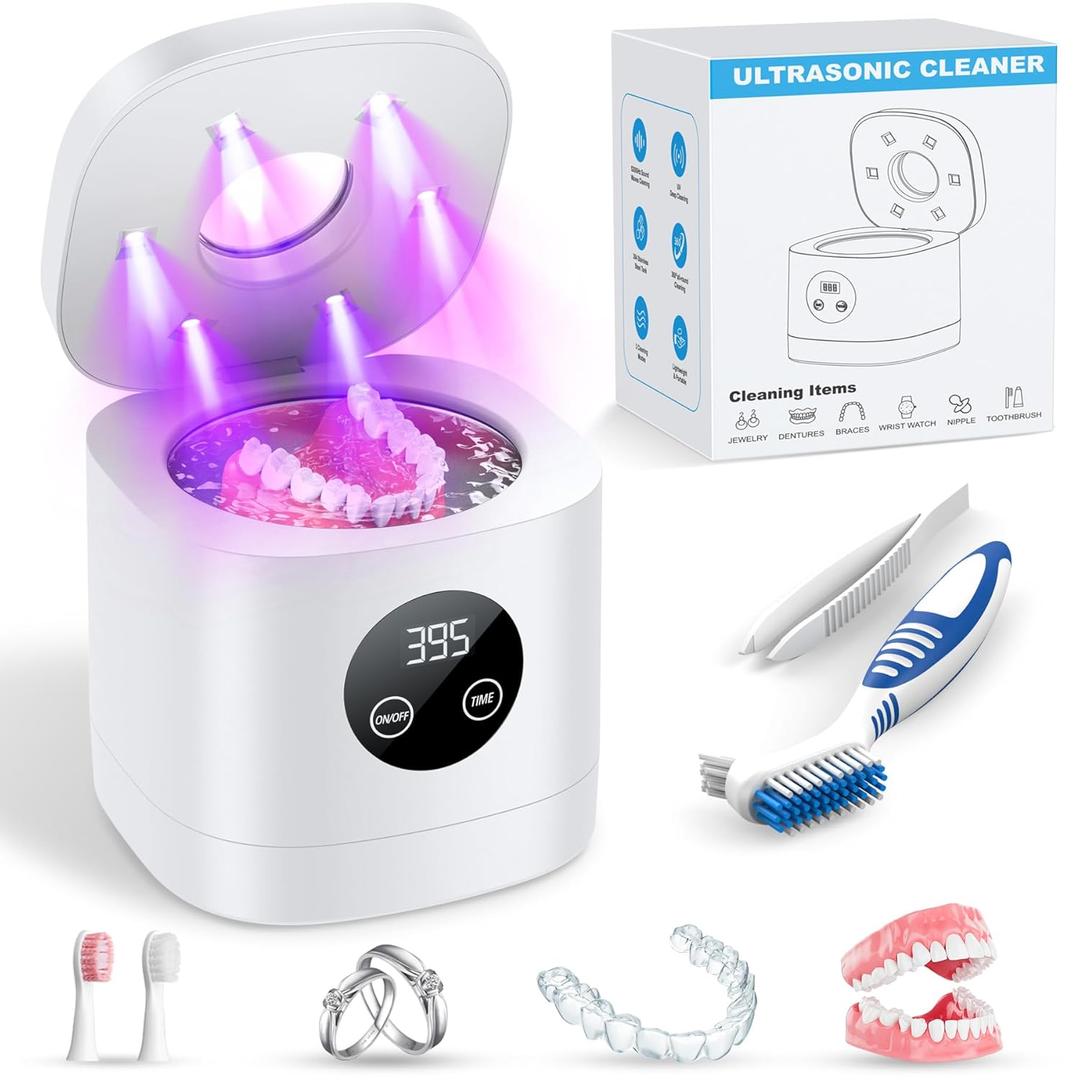 TEBAL Ultrasonic Retainer Cleaner Machine, 52kHz Ultrasonic Denture Cleaner for Night Guards, Braces, Toothbrush Heads, Jewelry and More, Ultrasonic Cleaner for Retainers with 250ML Capacity, White
