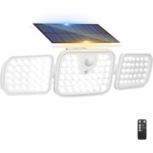 Peasur Solar Motion Lights Outdoor with Remote Control, Solar Security Light with 3 Modes, IP65 Waterproof Flood Lights Outside for Camping Garden Patio Garage Backyard, White (1 Pack)