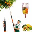 AgiiMan 28 Reach Fruit Picker with Telescopic Extension Pole, 5 to 20 FT Fruit Picker Pole Lightweight and Sturdy Aluminum Telescopic Pole, Easy to Assemble Fruit Picking Basket