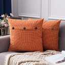 MIULEE Set of 2 Decorative Linen Throw Pillow Covers Cushion Case Triple Button Vintage Farmhouse Pillowcase for Couch Sofa Bed 24 x 24 Inch Orange
