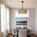 SGLfarmty 15.7" Black Drum Chandelier, 3-Light Semi Flush Mount Ceiling Drum Light Fixture with White Fabric Shade, Farmhouse Hanging Pendant Light for Dining Room Kitchen Island Bedroom