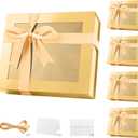 5 Extra Large Gold Gift Boxes with Windows, 16.3x14.2x5 Inches Clear Gift Boxes for Presents Contain Ribbons, Cards, Bridesmaid Proposal Boxes with Magnetic Lids (Glossy Gold)