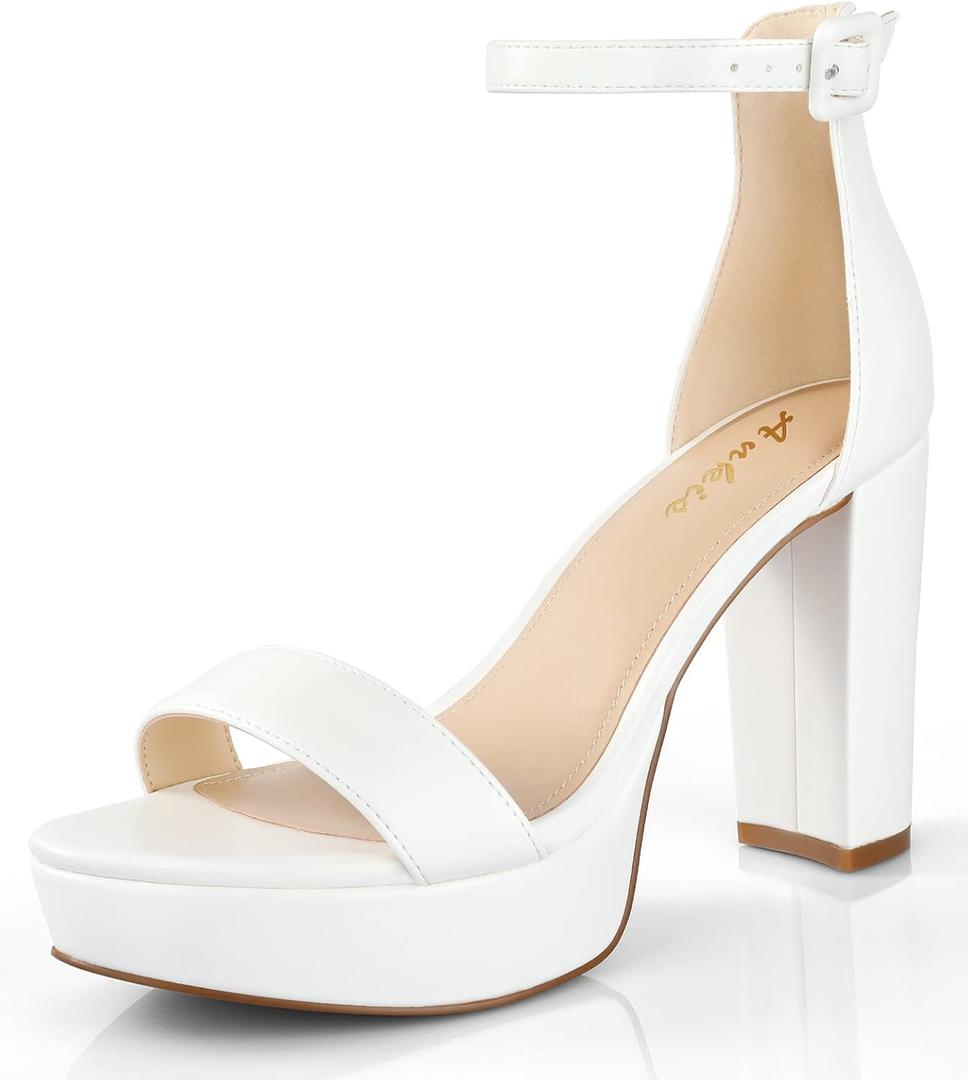 Ankis Chunky Platform Heels - 4 Inch Block Heeled Sandals for Women - Comfortable Open Toe Strappy Heels - Black, Nude, White, Silver, Gold - Summer Dress Shoes 6.5