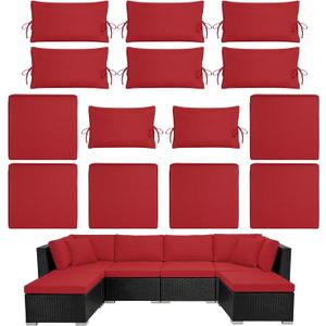 14PCS Outdoor Patio Furniture Cushion Covers, Waterproof & Sun-Resistant Zippered,Fit for Patio Furniture Sectional Sofas and Wicker Rocking Chairs,3 Sizes,Red. Covers Only