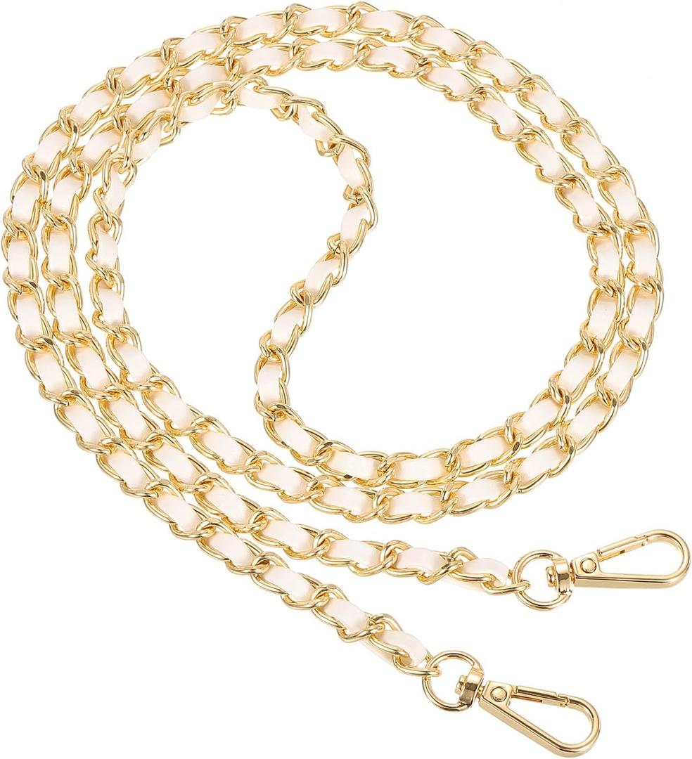 PATIKIL Purse Chain Strap, DIY Bag Chain Strap Replacement Crossbody Bag Straps Clutch Chain Strap (47", Cream & Gold)