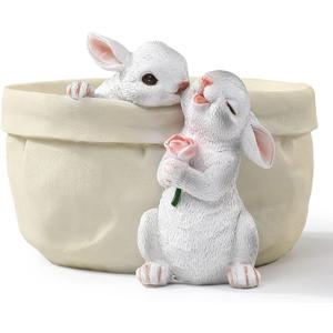 Rabbit Flower Pot Succulent Planter Garden Pots, Bunny Decorative Flower Pot,Animal Shaped Cartoon Planter Pots, Art Decorations for Mom Women Flower with Drainage Hole