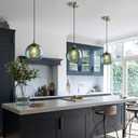 Gray Green Glass Pendant Lights Kitchen Island Lighting Globe Pendant Light Fixtures Modern Pendant Lighting for Kitchen Island Bedroom Living Dining Room Light Fixture(7.87in, 3-Pack)