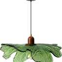 Green Glass Pendant Light Fixtures, 15.75" Hanging Ceiling Light Adjustable Vintage Floral Glass Chandelier for Bedroom Nursery Vanity Kitchen Island