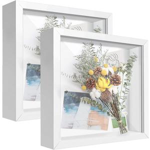 8x8 White Shadow Box Frame Display Case (2 Packs) with Letter Stickers, Display Case Box for Memorabilia, Baby Items, Wedding Memories, Crafts, Tickets and Photos