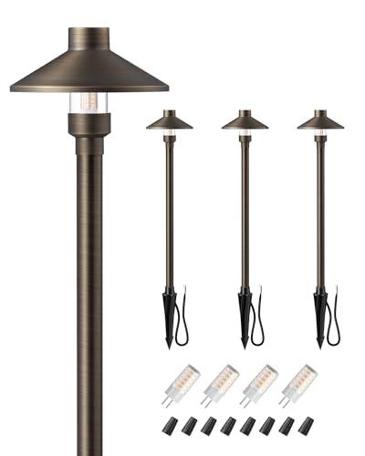 EDISHINE Solid Brass Low Voltage Pathway Lights Wired, 22" Tall Outdoor Landscape Path Light Heavy Duty, G4 Bulb Included, 12V LED Landscape Lighting, Bronze Waterproof for Garden Yard Walkway, 4 Pack