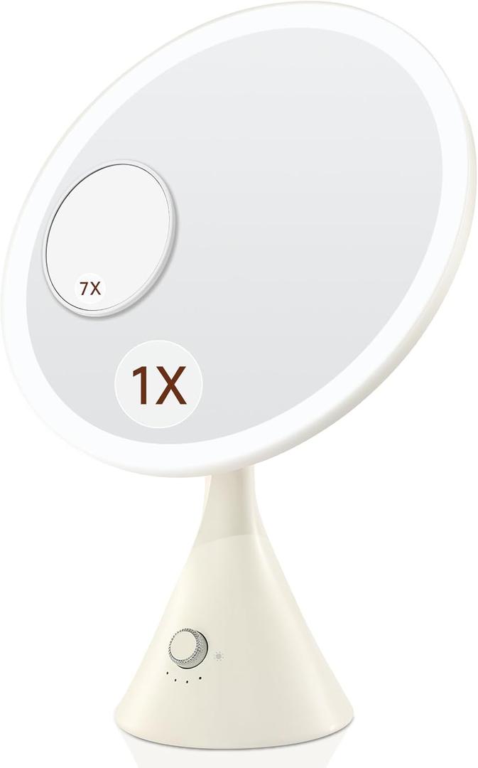 Lighted Makeup Mirror with Magnification Electric Plug in, 7X Magnifying Lighted Vanity Makeup Mirror with Led Lights (White)