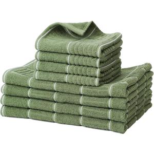Glynniss Kitchen Towels and Dishcloths Set, Four Dish Towels 16x26 Inches, Four Absorbent Dish Cloths for Washing Dishes 12x12 Inches, Cleaning and Drying for Everyday Use Pack of 8 (Green)
